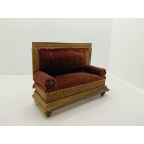 Sofa i tr� med velour fra omkring 1900 (antik)