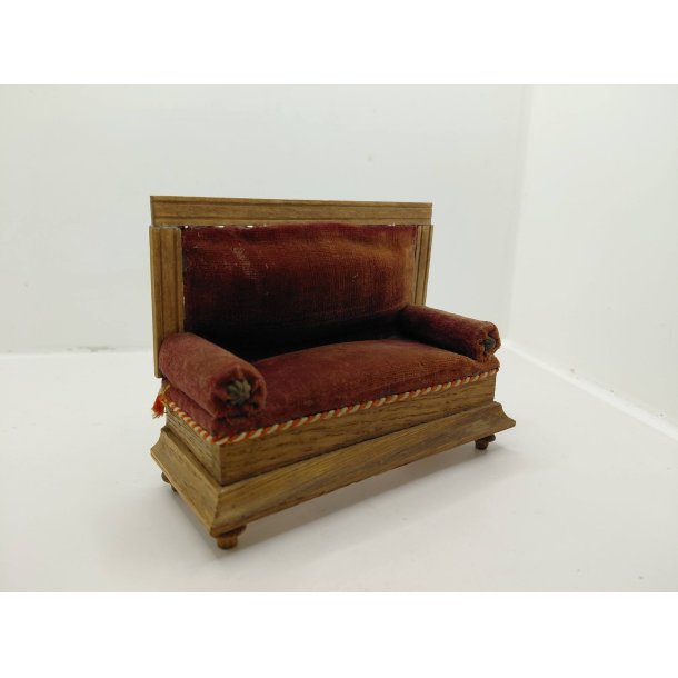 Sofa i tr� med velour fra omkring 1900 (antik)