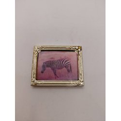 Billede af zebra i metal ramme (brugt) 5,2 x 4,3 cm