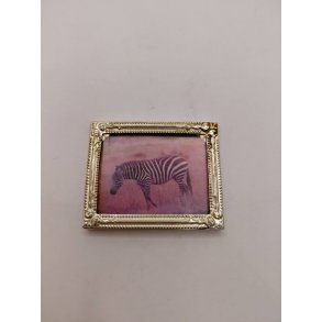 Billede af zebra i metal ramme (brugt) 5,2 x 4,3 cm