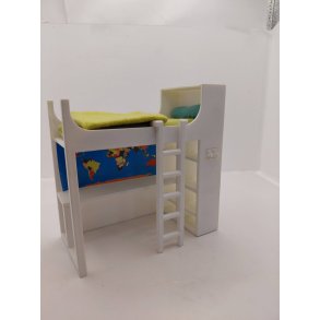 K�jeseng med skrivebord i plastik og senget�j. Lundby (brugt)