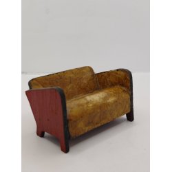 Sofa i tr� med papir betr�k fra 1940'er (vintage med patina) 1:16/1:18