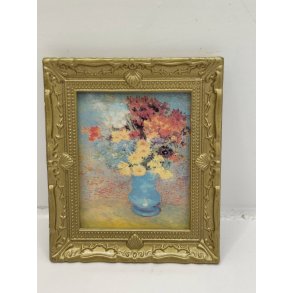 Billede af blomster i bl� vase. Ramme i resin (brugt)