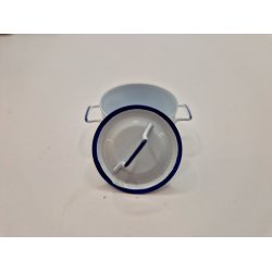 Hvid gryde med bl kant inkl lg (ny)