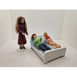 Seng i tr. Malet (brugt) Scala 1:12 = barneseng,  Scala 1:16/18 dobbeltseng 