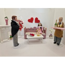 Vase i porceln med plastik blomster (brugt)