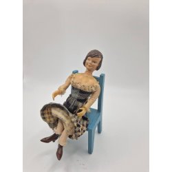 Dukke dame med kjole i stof og plastik (muligvis meget sjlden Caco dukke)(antik) 11 cm