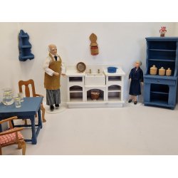 Krukke i glas med indhold og stof lg (brugt/som ny)