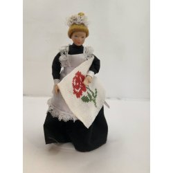 Stof med rd rose (hnd broderet)