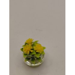 Gule blomster i glas sk�l (brugt/som ny)