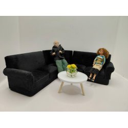 Hj�rnesofa i sort velour (brugt) 1:12