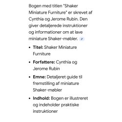 Shaker miniature furniture. Bog p� engelsk (ny)