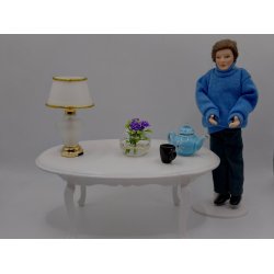 Akvarie i glas, med lilla blomster (brugt/som nyt) 1:12/1:16