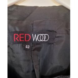 Sort l�der look kort jakke str 42 M�rke: Red Wood