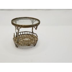 Rundt bord i metal med glas plade (antik/lidt defekt)