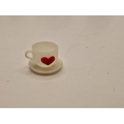 St med kop, underkrop og dessert tallerken i plastik (hndlavet/kan males)