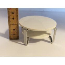 Rundt bord med plastik stel og tr bord plade. Lundby. (Brugt)