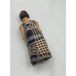 Dukke dame med kjole i stof og plastik (muligvis meget sjlden Caco dukke)(antik) 11 cm