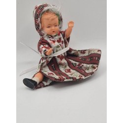 Dukke barn i plastik og hndsyet tj (vintage) 9 cm