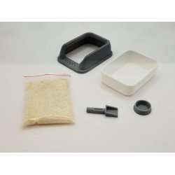 Katte bakke/toilet, skovl, sand og madskl i plastik (nyt)