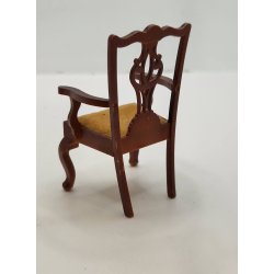 Spisebordsstol i tr med karry gul velour sde (brugt)