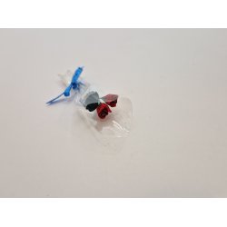 2 rde roser i cellofan og bl sljfe (hndlavet)