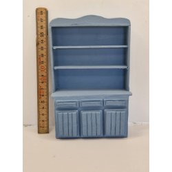 Reol i tr (hndmalet med bl kalk maling)