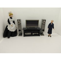 Tv med h�jtalere dvd p� tv b�nk i tr�. I original emballage (nyt) 1:12