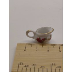 Hvidt stel med lyser�de blomster Kande i porcel�n (brugt/som ny) 1:12