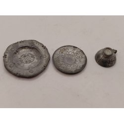 S�t kop, underkop og dessert tallerken i tin (antik)