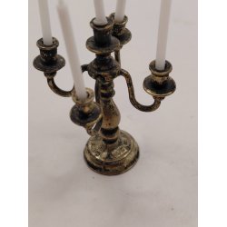 Kandelaber/5 armet lysestage i metal inkl lys (antik) 1:12