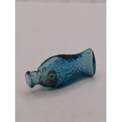 Glas flaske. Doctor Fisch's Bitters Blue Glass Fish Shape Bottle Wheaton (brugt) H 5 cm