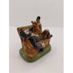 Vagabond p� b�nk med �l og hundehvalp (vintage)