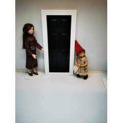 Sort dr med hvide karme til dukkerhus scala 1:12 (ny)