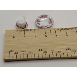 Hvidt stel med lyser�de blomster Lille fad i porcel�n (brugt/som ny) 1:12