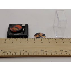 Grammofon i metal, med plastik l�g + 2 plader (ny)