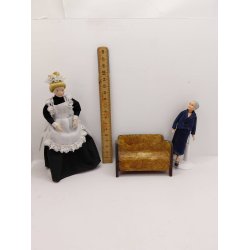 Sofa i tr� med papir betr�k fra 1940'er (vintage med patina) 1:16/1:18