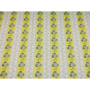 Tapet gul stribet med bl blomster (nyt) nr 8106