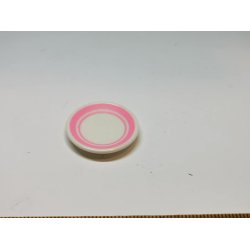 Tallerken med lyserd kant, i plastik (ny)