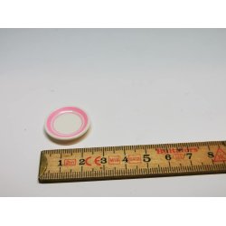 Tallerken med lyserd kant, i plastik (ny)