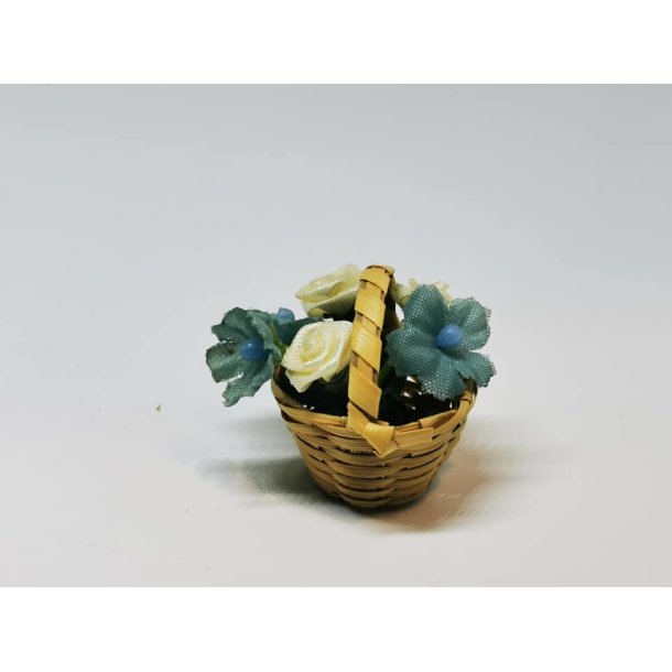 Kurv hvide og lyseblå blomster (brugt) - Blomster og potteplanter - Frost miniature