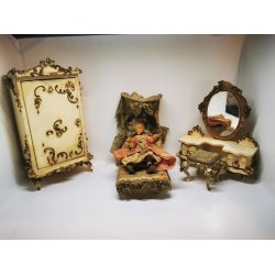 Rudolf Szalasi toiletbord med skammel fra 1950'erne til dukkehus scala 1:12 (antik)