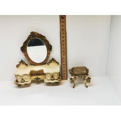 Rudolf Szalasi toiletbord med skammel fra 1950'erne til dukkehus scala 1:12 (antik)