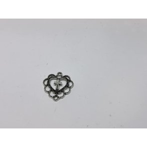 Hjerte med kors i metal (slv) (nyt)